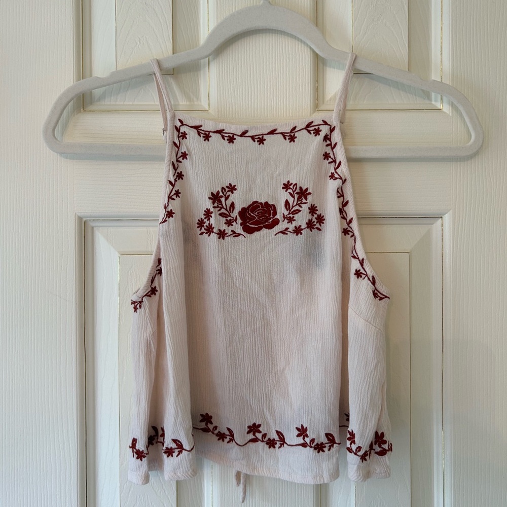 Embroidered Floral Top - Open Back with Ties